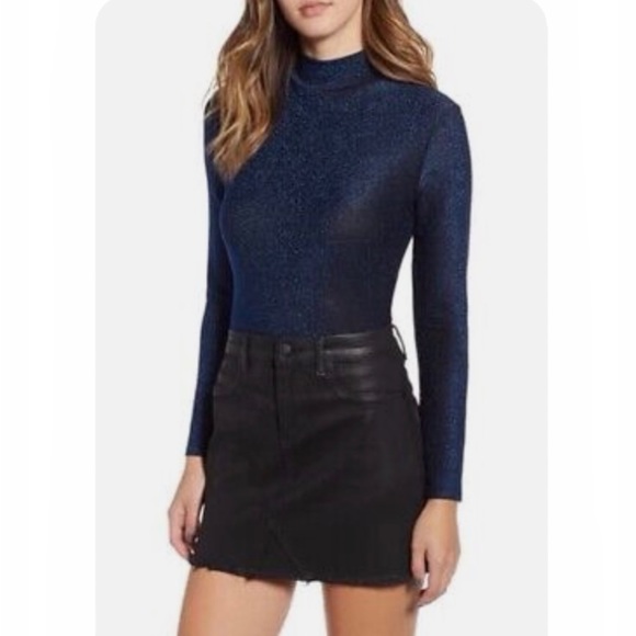 NWT BLANKNYC Denim Star Woman Shimmer Mock Neck Bodysuit - Picture 1 of 12